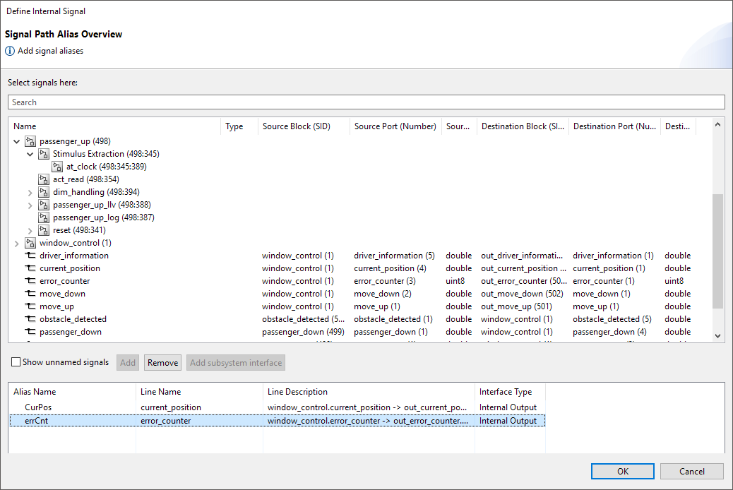 Signal Definition Window